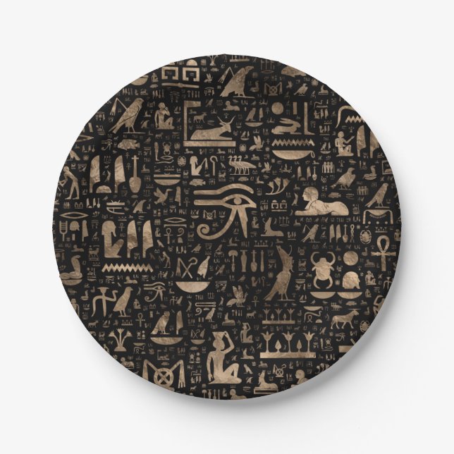 Ancient Egyptian hieroglyphs - Black and gold Paper Plate (Front)