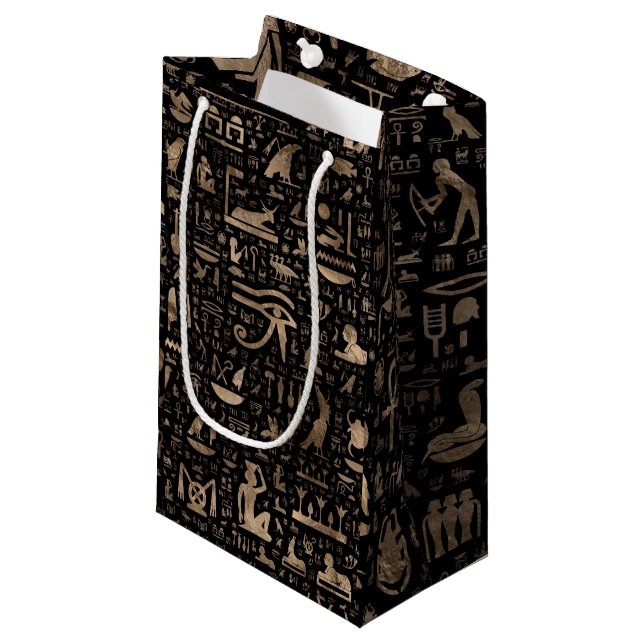 Ancient Egyptian hieroglyphs - Black and gold Small Gift Bag (Front Angled)