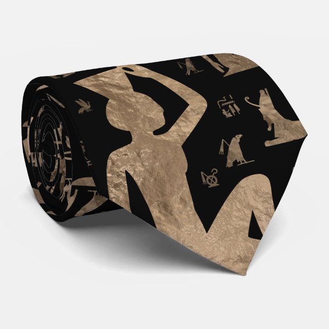 Ancient Egyptian hieroglyphs - Black and gold Tie (Rolled)