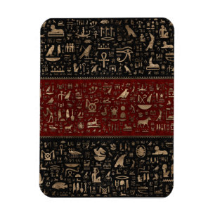 Ancient Egyptian hieroglyphs - Black Red Leather Magnet