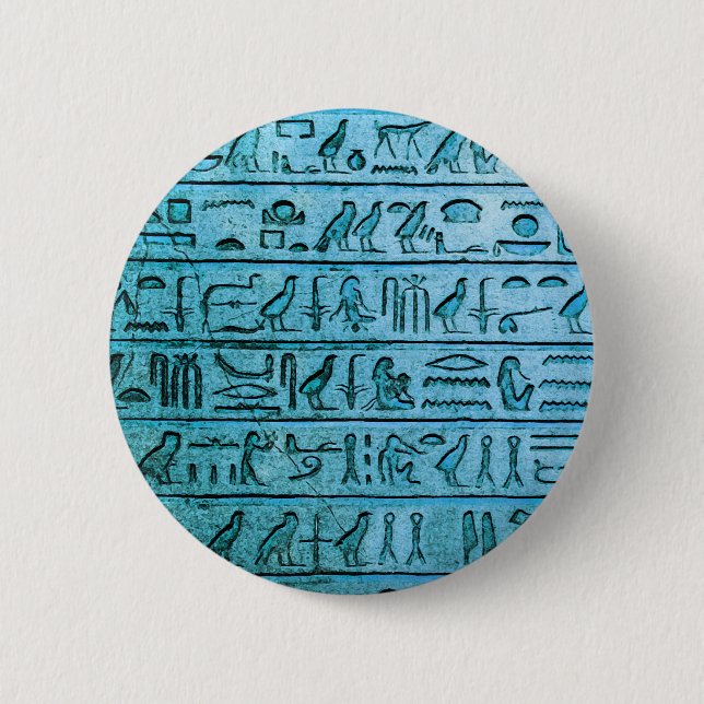Ancient Egyptian Hieroglyphs Blue 6 Cm Round Badge (Front)