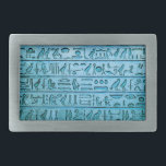 Ancient Egyptian Hieroglyphs Blue Belt Buckle<br><div class="desc">A blue belt buckle with ancient hieroglyphs engraved on stone.</div>