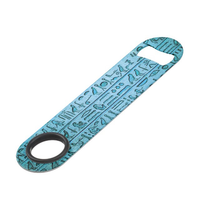 Ancient Egyptian Hieroglyphs Blue Bottle Opener (Front Angled)