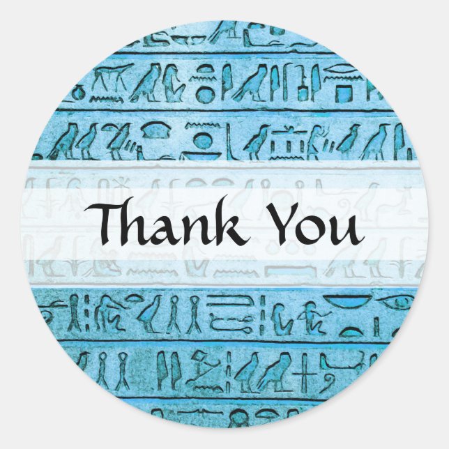 Ancient Egyptian Hieroglyphs Blue Classic Round Sticker (Front)