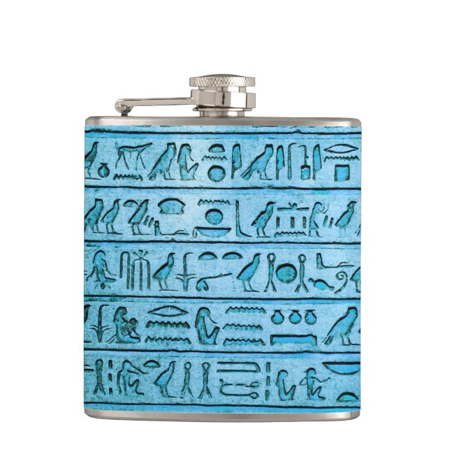 Ancient Egyptian Hieroglyphs Blue Hip Flask (Front)