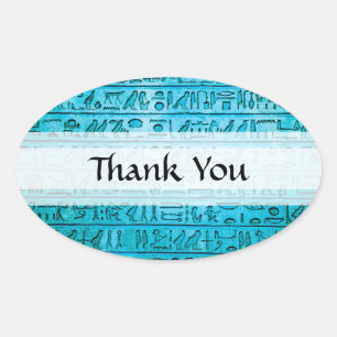 Ancient Egyptian Hieroglyphs Blue Oval Sticker