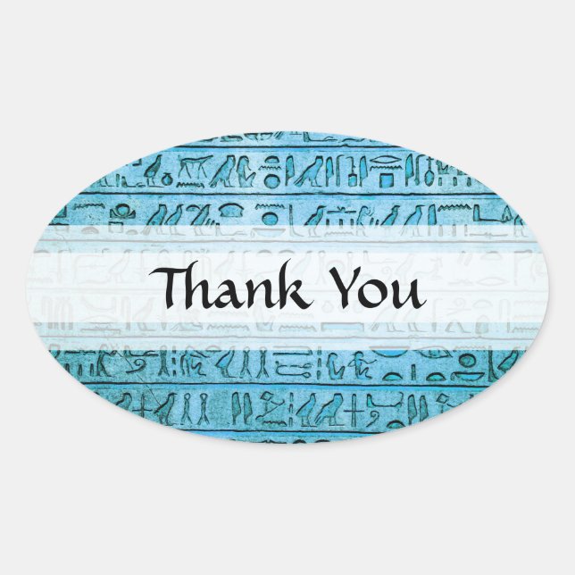 Ancient Egyptian Hieroglyphs Blue Oval Sticker (Front)