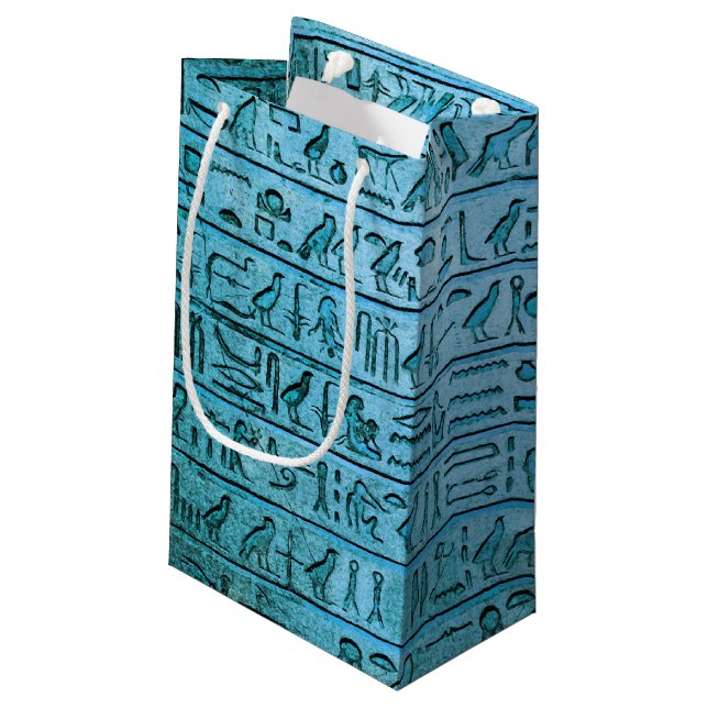 Ancient Egyptian Hieroglyphs Blue Small Gift Bag (Back Angled)