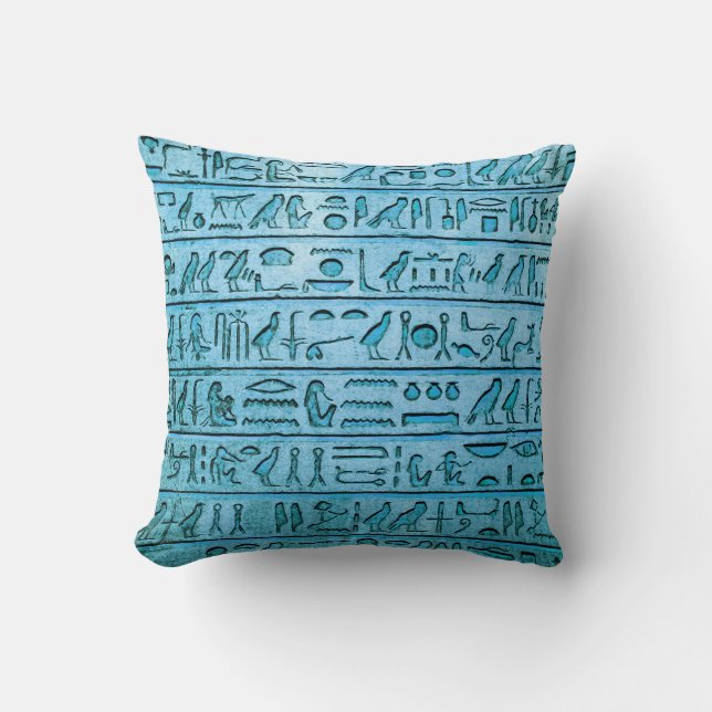 Ancient Egyptian Hieroglyphs - Blue Square Pillow (Front)