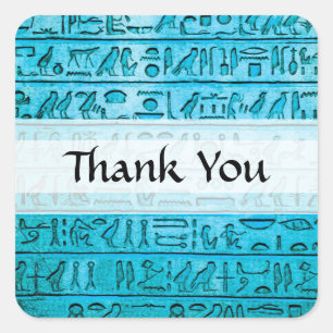 Ancient Egyptian Hieroglyphs Blue Square Sticker