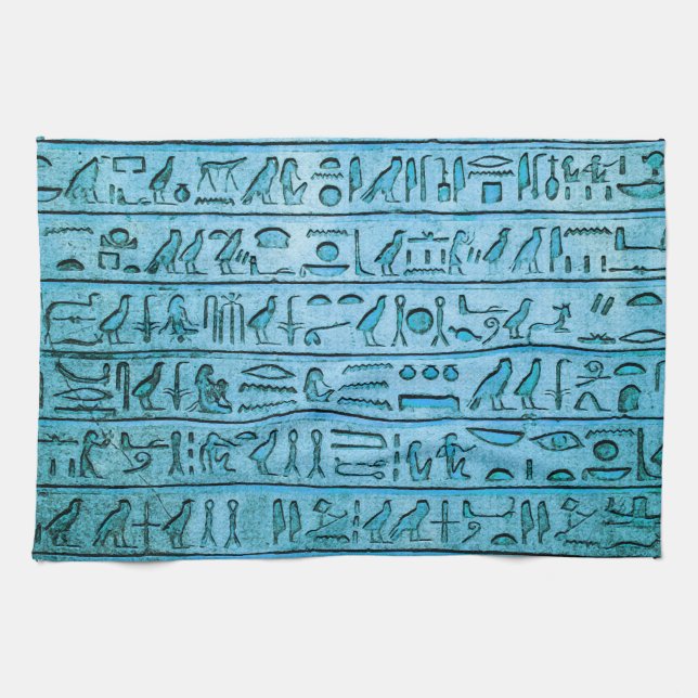 Ancient Egyptian Hieroglyphs Blue Tea Towel (Horizontal)