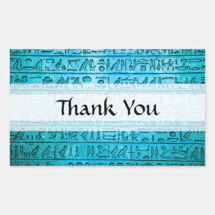 Ancient Egyptian Hieroglyphs Blue Thank You Rectangular Sticker