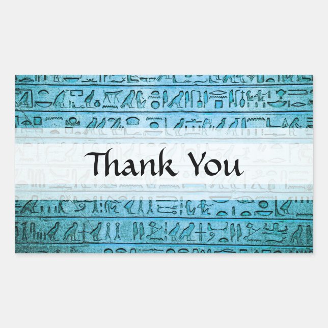 Ancient Egyptian Hieroglyphs Blue Thank You Rectangular Sticker (Front)