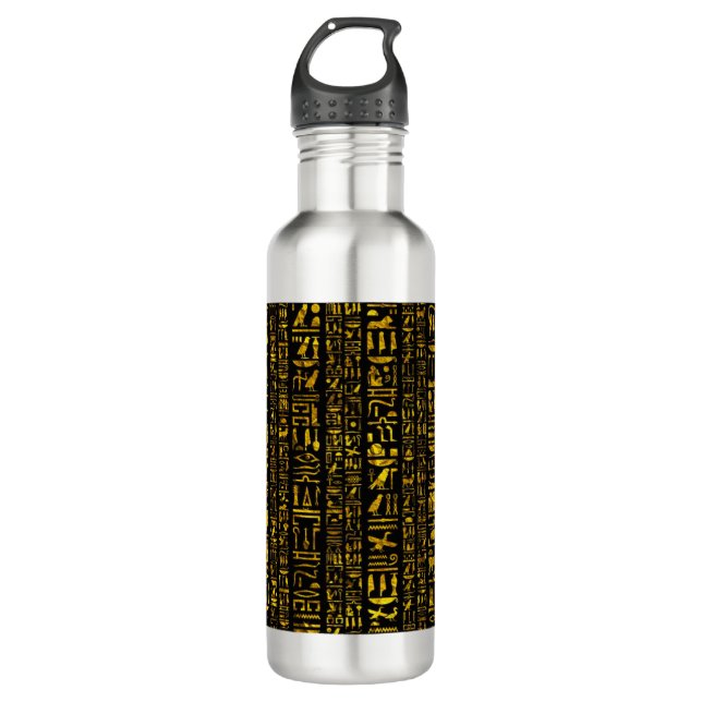 Ancient Egyptian hieroglyphs gold and black colour 710 Ml Water Bottle (Front)