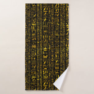 Ancient Egyptian hieroglyphs gold and black colour Bath Towel