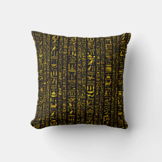 Ancient Egyptian hieroglyphs gold and black colour Cushion