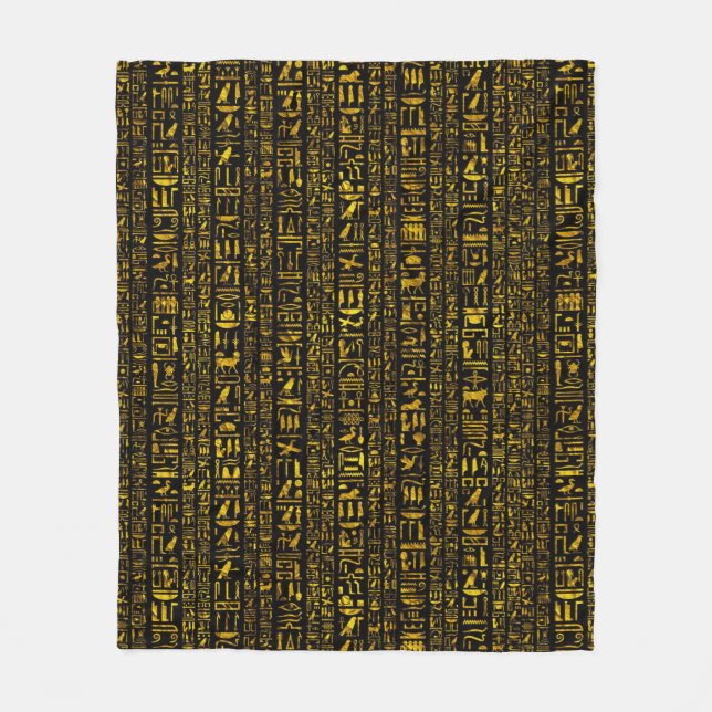 Ancient Egyptian hieroglyphs gold and black colour Fleece Blanket (Front)