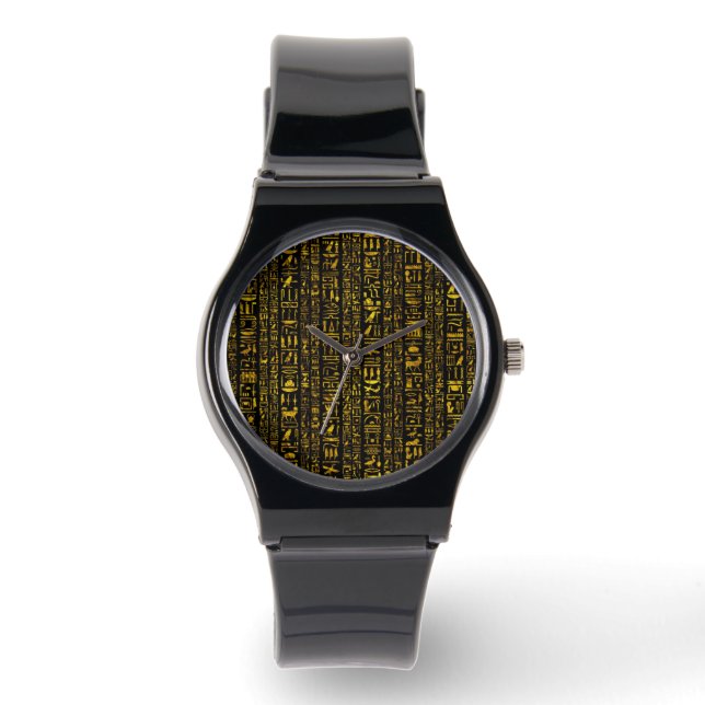 Ancient Egyptian hieroglyphs gold and black colour Watch (Front)