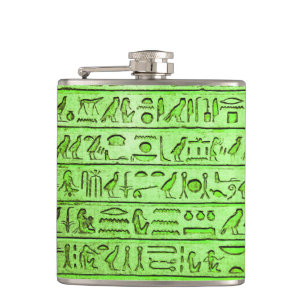 Ancient Egyptian Hieroglyphs Green Hip Flask