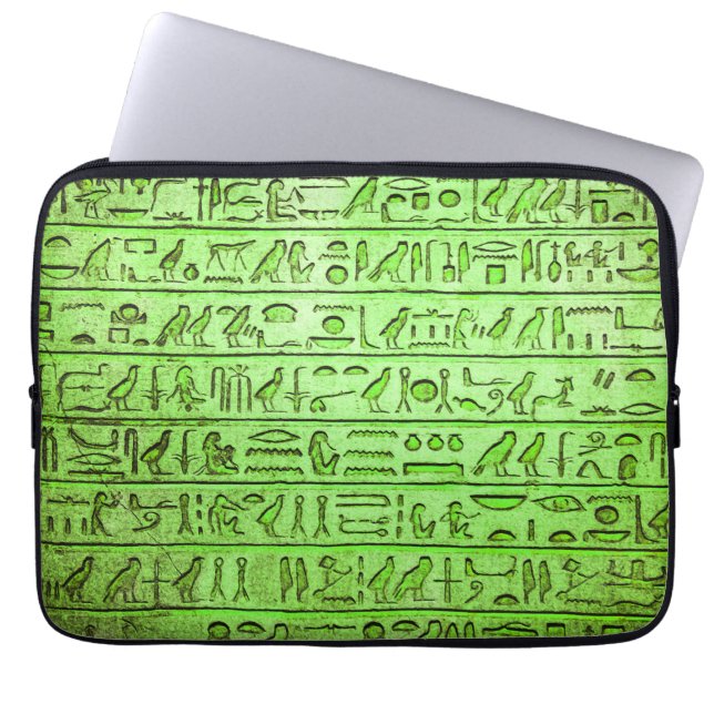 Ancient Egyptian Hieroglyphs Green Laptop Sleeve (Front)