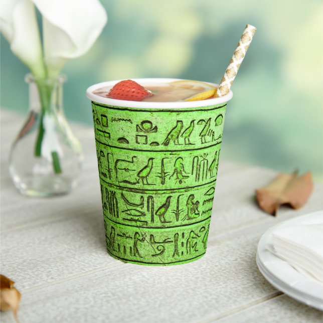 Ancient Egyptian Hieroglyphs Green Paper Cup (Insitu)