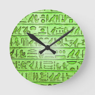 Ancient Egyptian Hieroglyphs Green Round Clock