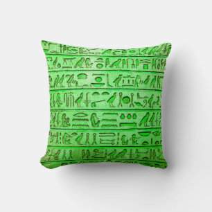 Ancient Egyptian Hieroglyphs Green Square Pillow