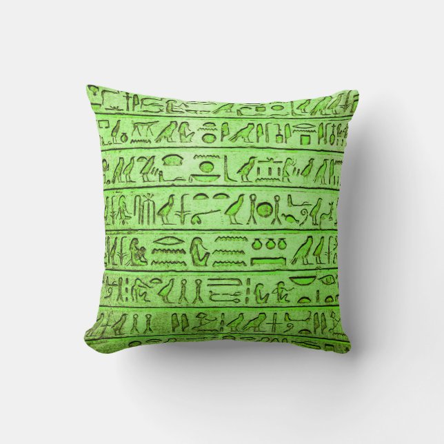 Ancient Egyptian Hieroglyphs Green Square Pillow (Front)