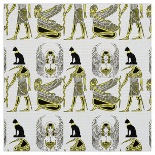 Ancient Egyptian Hieroglyphs in Black and Yellow Fabric