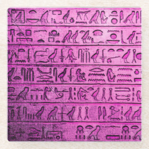Ancient Egyptian Hieroglyphs Purple Glass Coaster