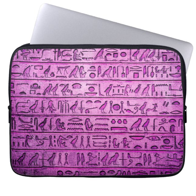 Ancient Egyptian Hieroglyphs Purple Laptop Sleeve (Front)