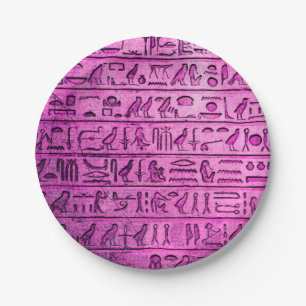Ancient Egyptian Hieroglyphs Purple Paper Plate
