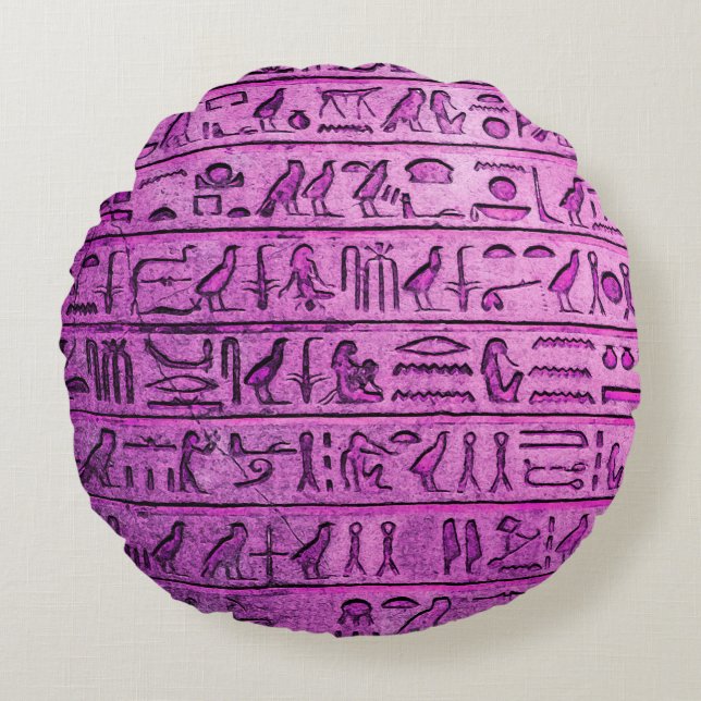 Ancient Egyptian Hieroglyphs Purple Round Pillows (Front)