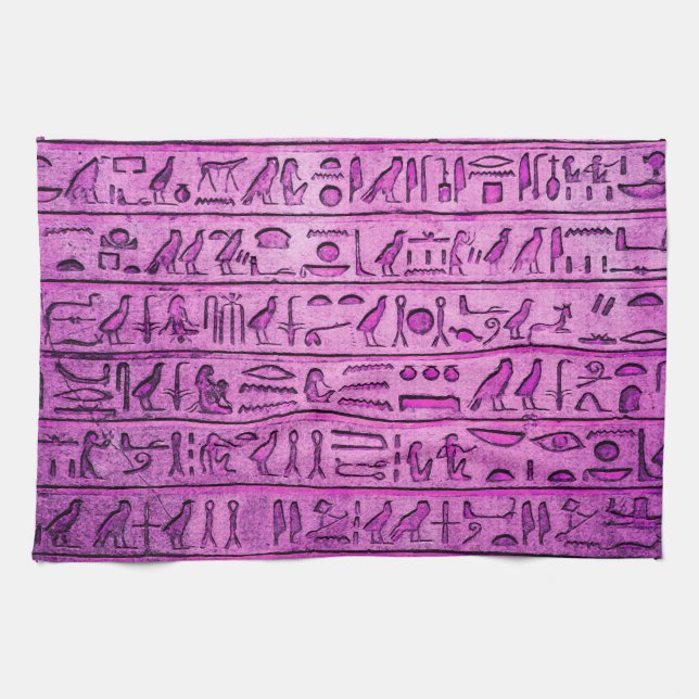 Ancient Egyptian Hieroglyphs Purple Tea Towel (Horizontal)
