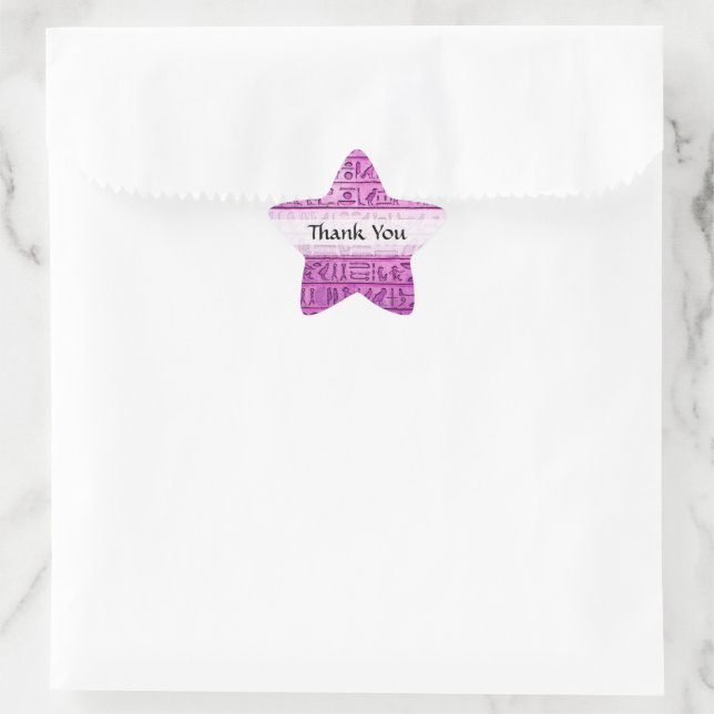 Ancient Egyptian Hieroglyphs Purple Thank You Star Sticker (Bag)