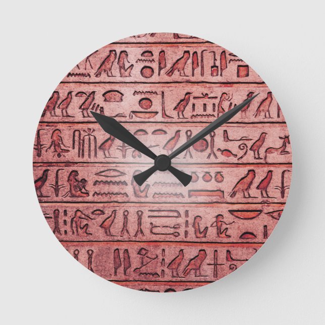Ancient Egyptian Hieroglyphs Red Round Clock (Front)