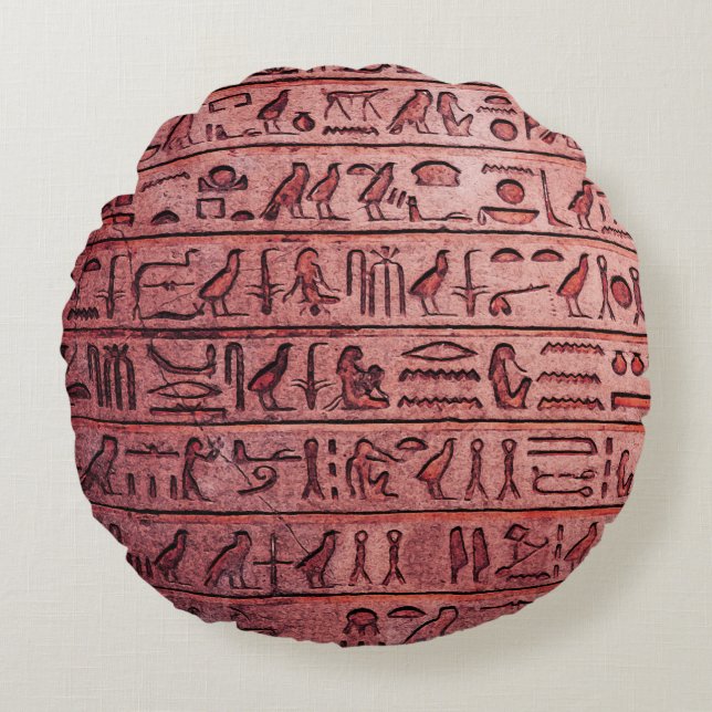 Ancient Egyptian Hieroglyphs Red Round Pillow (Front)