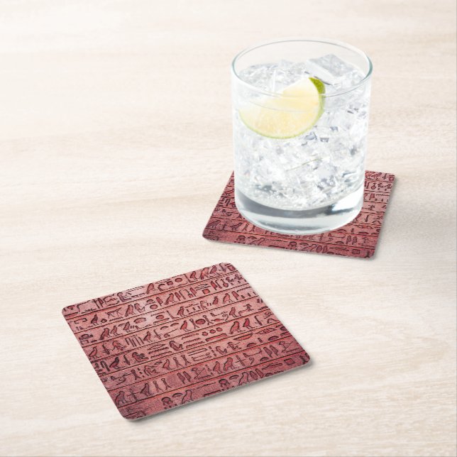 Ancient Egyptian Hieroglyphs Red Square Coasters (Insitu)