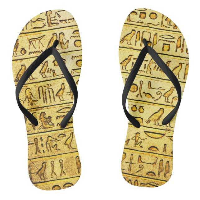 Ancient Egyptian Hieroglyphs Yellow Flip Flops (Footbed)