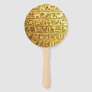 Ancient Egyptian Hieroglyphs Yellow Hand Fan