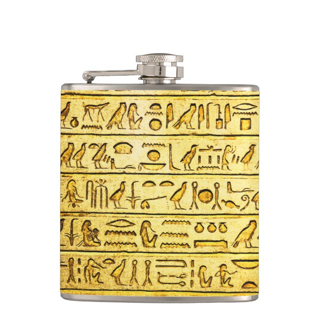 Ancient Egyptian Hieroglyphs Yellow Hip Flask (Front)