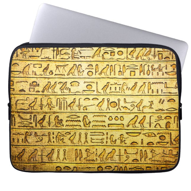 Ancient Egyptian Hieroglyphs Yellow Laptop Sleeve (Front)