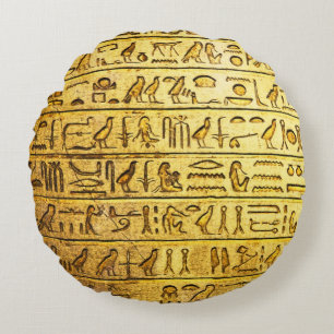 Ancient Egyptian Hieroglyphs Yellow Round Cushion