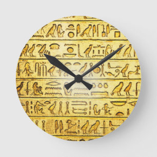 Ancient Egyptian Hieroglyphs Yellow Wall Clock