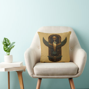 Ancient Egyptian Horus Falcon Winged Sun Symbol Cushion