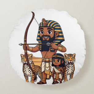 Ancient Egyptian Hunt with Leopards Round Cushion