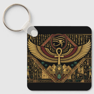Ancient Egyptian Motifs Ankh Symbol & Eye of Horus Key Ring