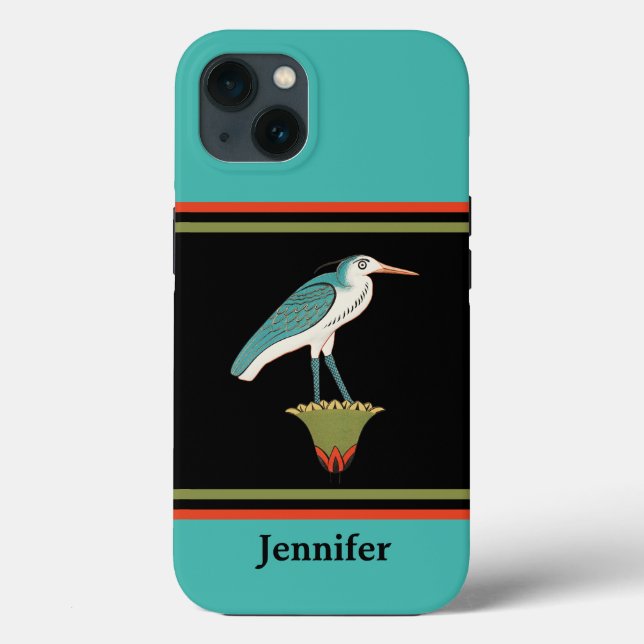 Ancient Egyptian Painted Bird in Olive Orange Blue Case-Mate iPhone Case (Back)