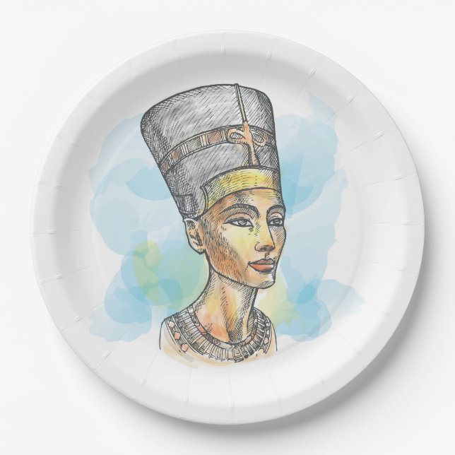 Ancient Egyptian Queen Nefertiti Bust Sketch Paper Plate (Front)