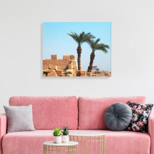 Ancient Egyptian Ruins with Palm Trees Canvas Print